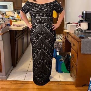 Adrianna Papell Off-Shoulder Lace Column Dress